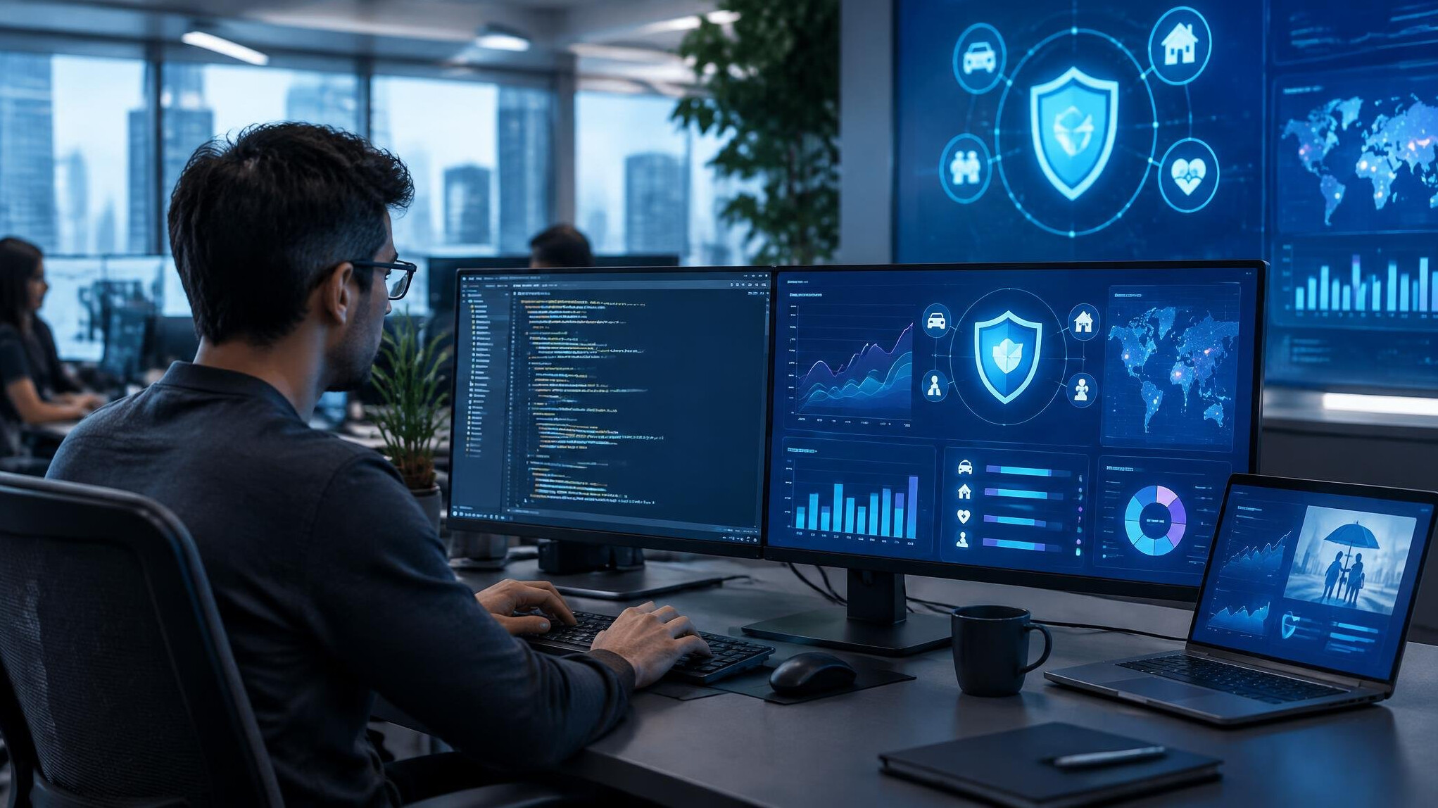 futuristic insurance software dashboard