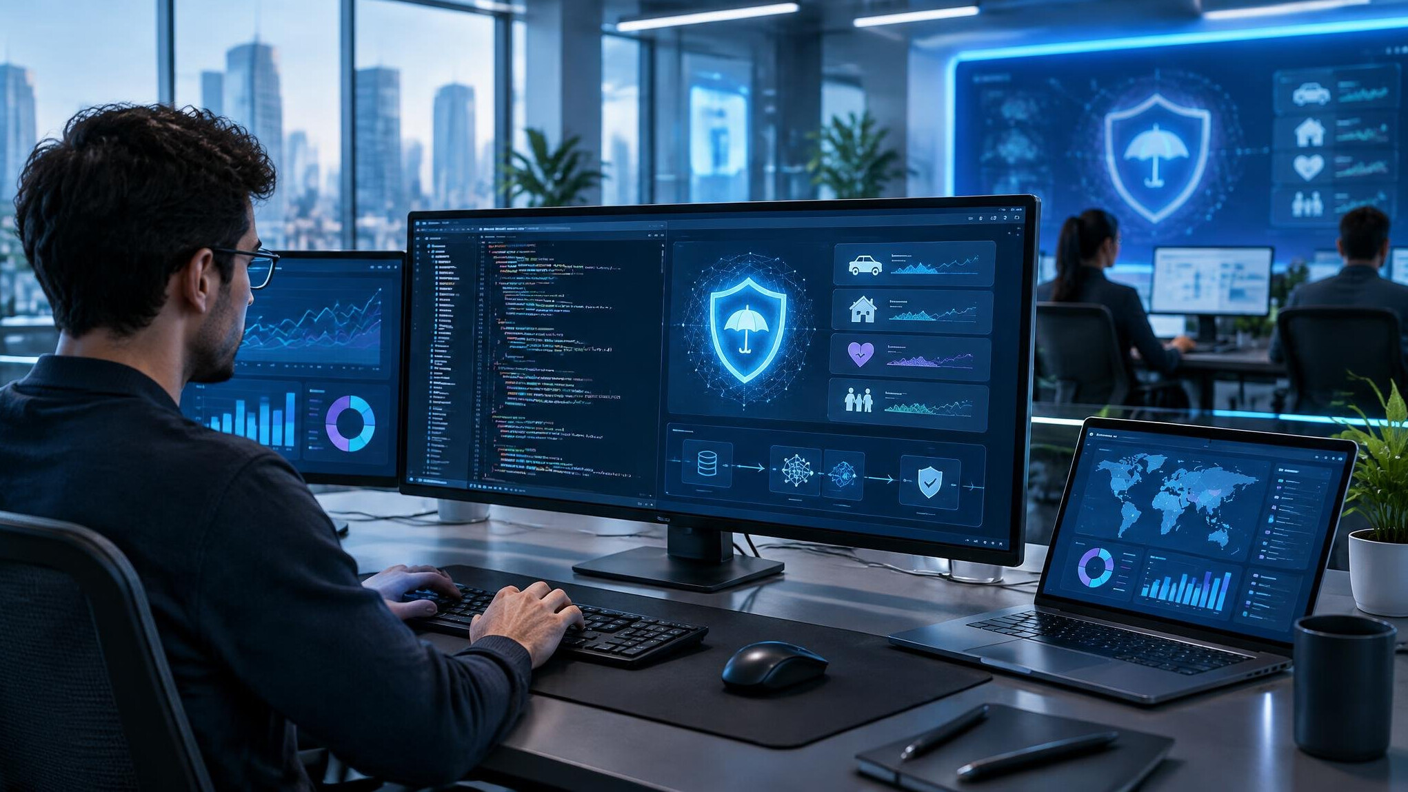 futuristic insurance software dashboard