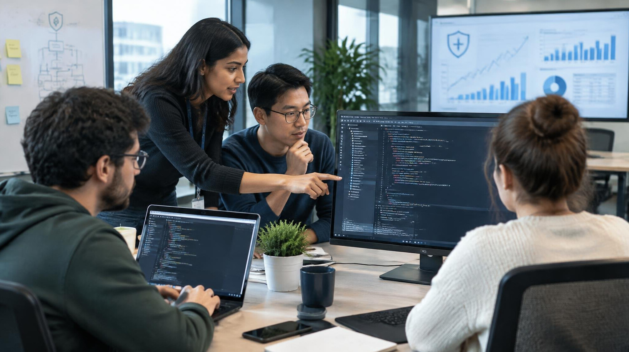 team of developers collaborating on code